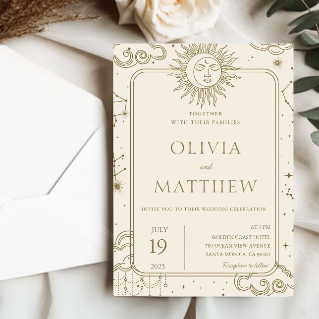 Invitación Boda de la luna estelar estética celestial (Celestial Mystical Starry Night Moon Wedding Invitation)
