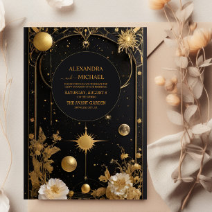 Invitación Boda de la luna mística celestial dorada