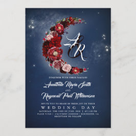 Invitación Boda de la luna nocturna floral floral de la marin