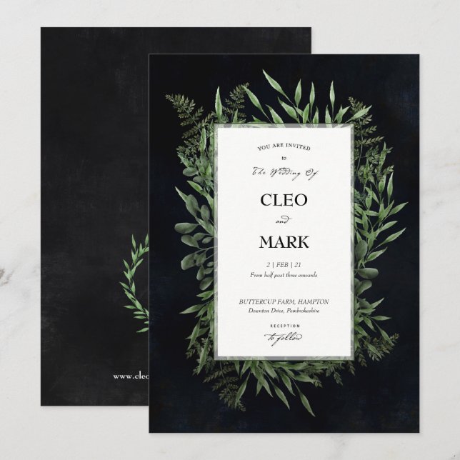 Invitación Boda de la luna verde verde de la medianoche (Anverso / Reverso)