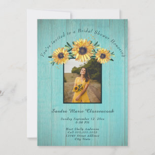 Invitación Boda de la Madera de Aqua, un girasol ruso, ducha