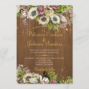 Invitación Boda de la madera de otoño de guion rugoso floral