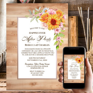 Invitación Boda De La Madera Después De La Floral De Girasol 