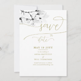 Invitación Boda de la Magnolia caligrafía de oro salva la fec
