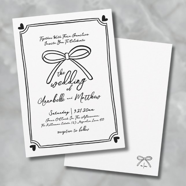 Invitación Boda De La Mano Dibujada Por La Mano (Hand Drawn Whimsical Bow Wedding Invitation)