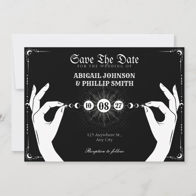 Invitación Boda de la mano mágica mística de la luna (Anverso)