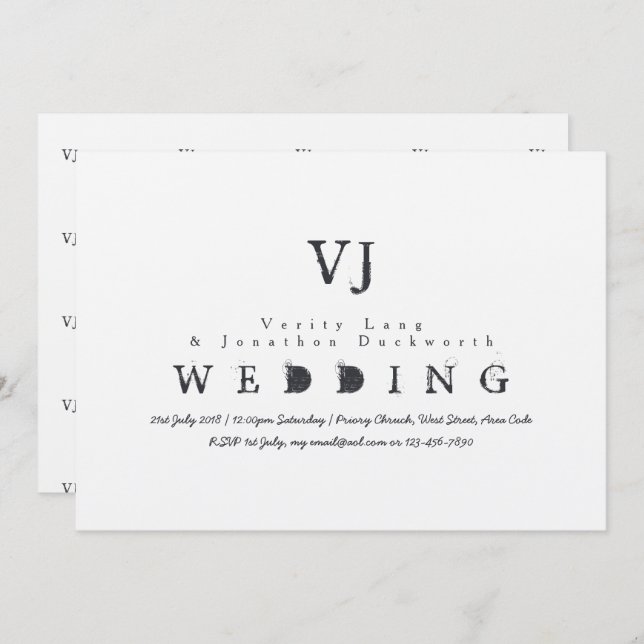 Invitación Boda de la máquina de escribir de época invita a K (Anverso / Reverso)