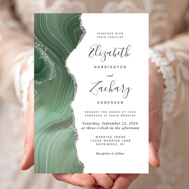 Invitación Boda de la máquina moderna de plata verde sage (Subido por el creador)