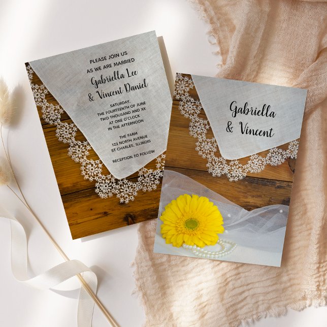 Invitación Boda de la margarita amarilla y del granero de enc (Subido por el creador)