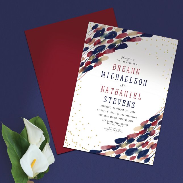Invitación Boda de la Marina Abstracta Moderna Borgoña Confet (Subido por el creador)