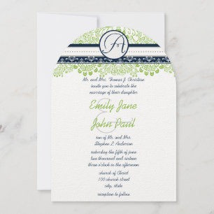 Invitación Boda de la Marina Apple Green Gray Love Birds