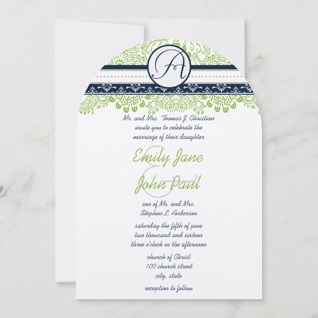 Invitación Boda de la Marina Apple Green Gray Love Birds (Reverso)