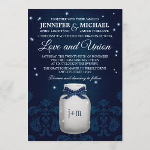 Invitación Boda de la Marina Azul Mason Jar con luciérnagas