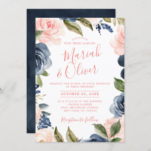 Invitación Boda de la Marina Azul Rubor Rosa Rosa Boho