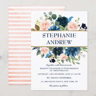 Invitación Boda de la Marina Azul Rubor Rosa Rosa Boho