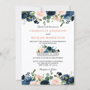 Invitación Boda de la Marina Azul Rubor Rosa Rosa Boho