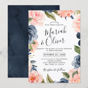 Invitación Boda de la Marina Azul Rubor Rosa Rosa Boho