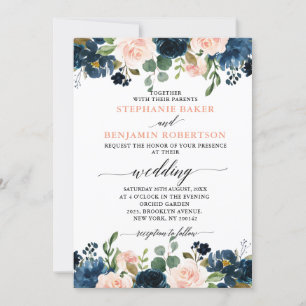 Invitación Boda de la Marina Azul Rubor Rosa Rosa Boho