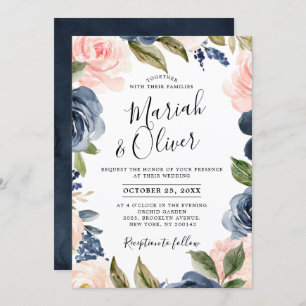 Invitación Boda de la Marina Azul Rubor Rosa Rosa Boho