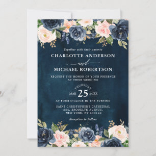 Invitación Boda de la Marina Azul Rubor Rosa Rosa Boho