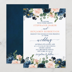 Invitación Boda de la Marina Azul Rubor Rosa Rosa Boho