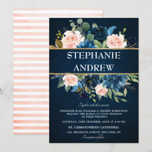 Invitación Boda de la Marina Azul Rubor Rosa Rosa Boho