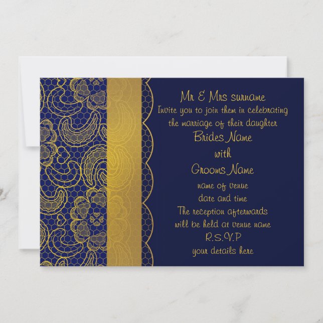 Invitación Boda de la Marina Azul y Oro invita (Anverso)