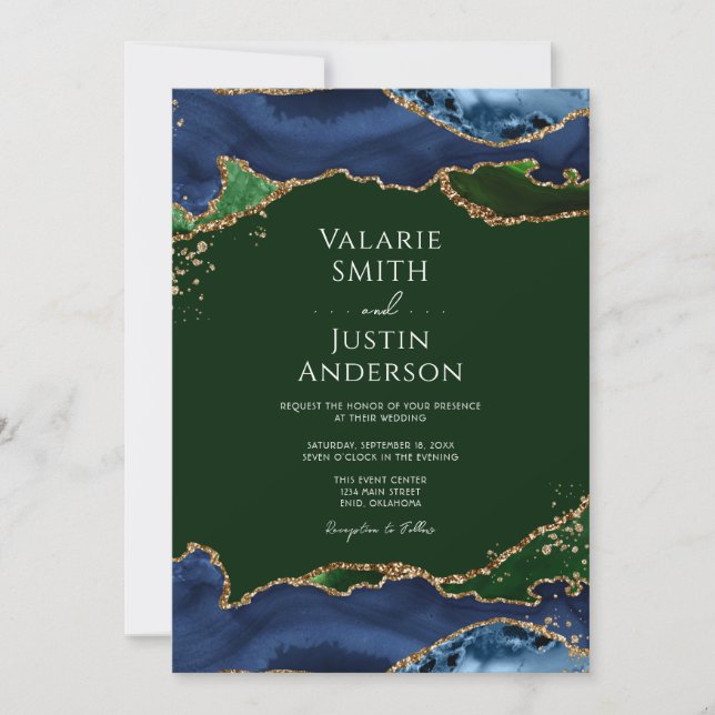 Invitación Boda de la Marina Azul y Verde Agate (Anverso)