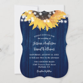 Invitación Boda de la Marina Blue Sunflower Rustic Barn Wood