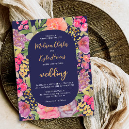 Invitación Boda de la marina bohemiana de escritura floral br
