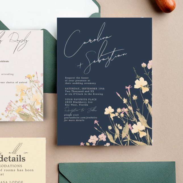 Invitación Boda de la Marina Boho Delicate Wildflowers (Subido por el creador)