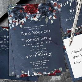 Invitación Boda de la Marina Borgoña de Peony en Cascada