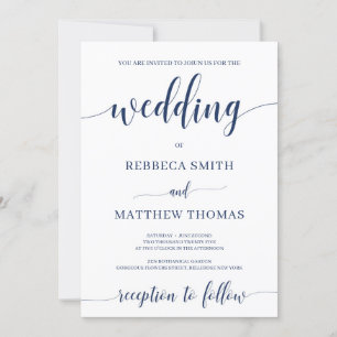 Invitación boda de la marina con letras de caligrafía moderna