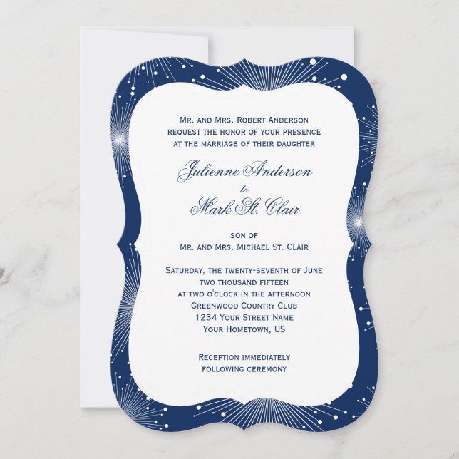 Invitación Boda de la Marina con Sunbustos Blancos (Anverso)