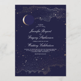 Invitación Boda de la Marina Crescent Moon and Night Stars