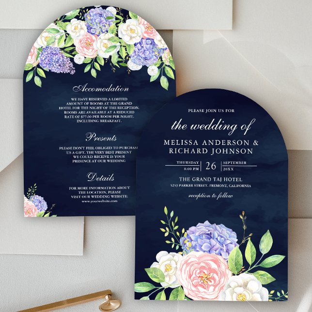 Invitación Boda de la Marina de Hidrangea Púrpura de Rosas Ro (Subido por el creador)