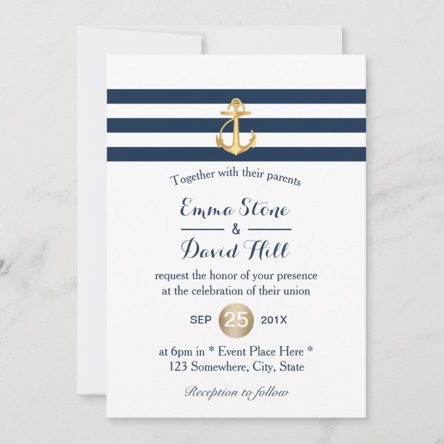 Invitación Boda de la Marina de los Anclajes de Oro (Anverso)