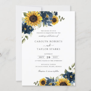 Invitación Boda de la Marina de los girasoles Flores azules
