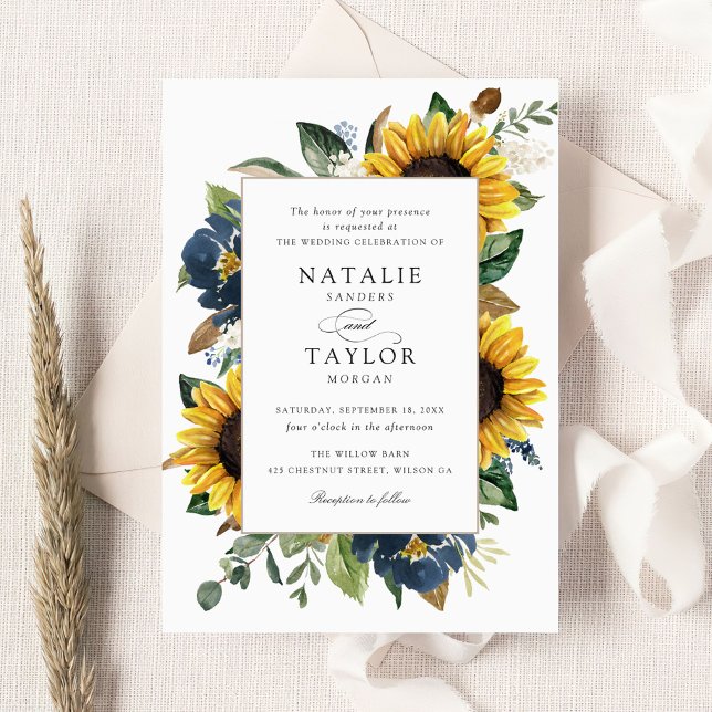 Invitación Boda de la Marina de los girasoles Flores azules (Subido por el creador)