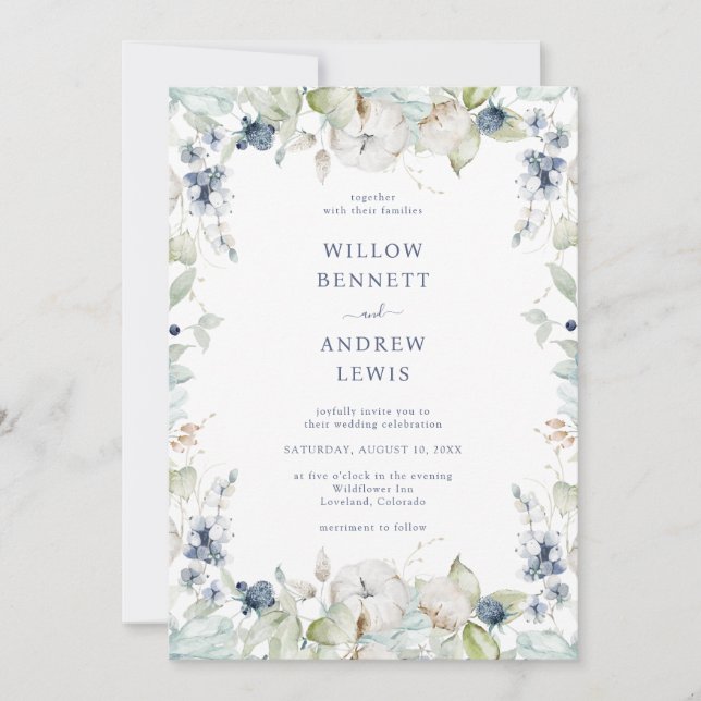 Invitación Boda de la Marina de Masaje Botánica de Acuarela (Anverso)