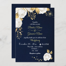 Invitación boda de la marina de oro de flores blancas