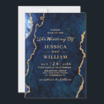 Invitación Boda de la Marina de Oro Moderna, Blue Marble Agat<br><div class="desc">Invitación a la Boda de la Marina Azul de Mármol de Oro Moderno.</div>