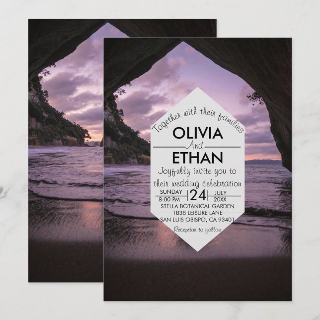 Invitación Boda de la Marina de Verano de Playa Costera (Anverso / Reverso)