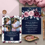 Invitación Boda de la Marina del código QR de la floral viole<br><div class="desc">Sorprenda a sus invitados con esta elegante invitación de boda que incluye hermosas flores acuáticas y tipografía moderna con código QR para RSVP en línea. Simplemente agregue los detalles de su evento en esta plantilla fácil de usar y adorne esta tarjeta con sus fotos favoritas para convertirla en una invitación...</div>