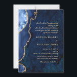 Invitación Boda de la Marina Dorada moderna de la agata de má<br><div class="desc">Invitación a la boda de la moderna Marina Dorada de Mármol Azul.</div>