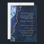 Invitación Boda de la Marina Dorada moderna de la agata de má<br><div class="desc">Invitación a la boda de la moderna Marina Dorada de Mármol Azul.</div>