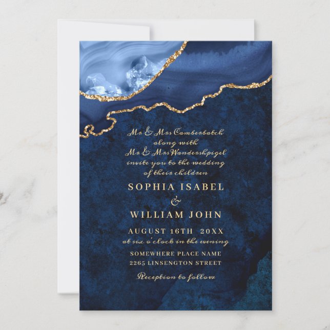 Invitación Boda de la Marina Dorada moderna de la agata de má (Anverso)