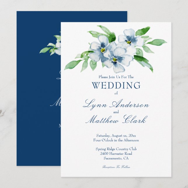 Invitación Boda de la Marina Elegante y Floral Blanca (Anverso / Reverso)