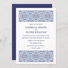 Invitación Boda de la Marina Española Indigo Tile