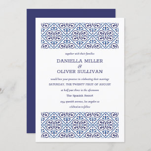 Invitación Boda de la Marina Española Indigo Tile